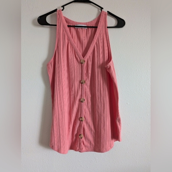 Keren Hart Pink Button Tank Top Women's Size XL Button Down Vest V-neck Colorful - Picture 1 of 5
